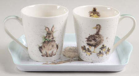 Wrendale Designs Flared Mugs (MUGF4&5)& 9" Melmaine Tray(TREM94)