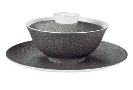 Mineral Irise Dark Grey Chinese Bowl & Lid with Saucer