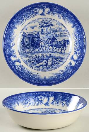 Coaching Scene Blue (Fruit Border) Soup/Cereal Bowl