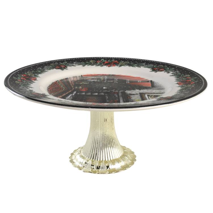 Christmas Morning Cake Stand with 4"-5" Metal Pedestal  Hc