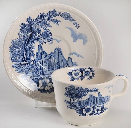Olde Abbey Blue Flat Cup & Saucer Set
