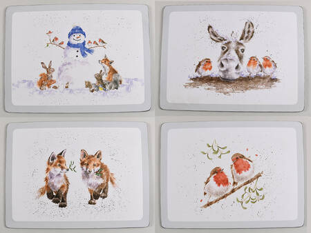Wrendale Designs Christmas Corkboard Placemat - Set of 4 (Motif 9-12)