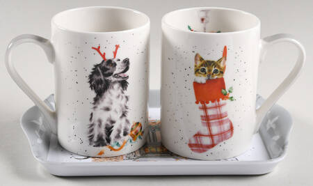 Wrendale Designs Christmas Mug Motif 32A - Set of 2 & Melamine Tray