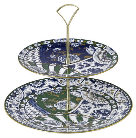 Victoria's Garden Blue and Green 2 Tiered Serving Tray (Dinner & Salad Plate)