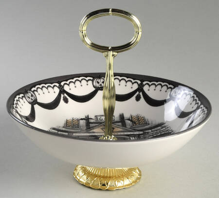 Haunted House 6"-7" Handled Footed Nut Dish HC