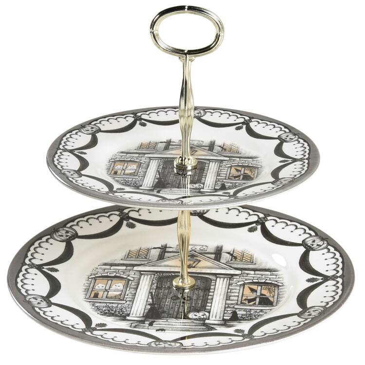 Haunted House 6 5/8"-10"  2 Tiered Serving Tray (Dp, Sp) HC
