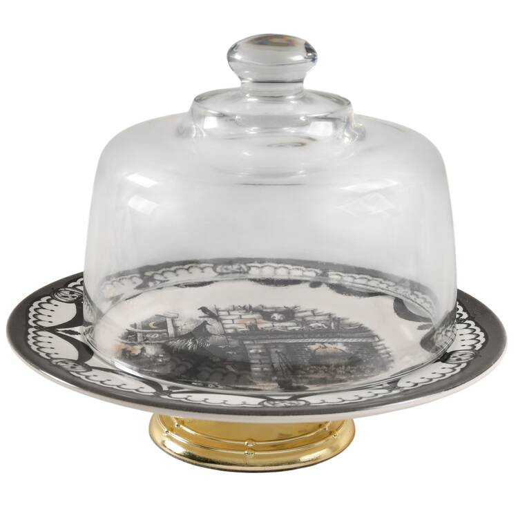 Haunted Home 6 1/2"-7 1/2" Footed Cheese Plate w/ Glass Dome HC