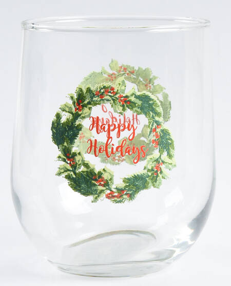 Holly Berry Glassware Stemless Wine