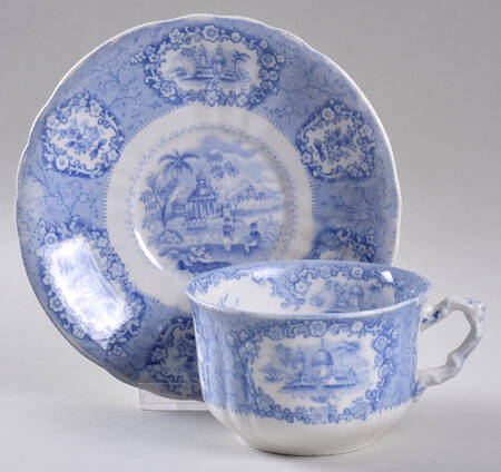 Oriental (Blue, No Trim) Flat Cup & Saucer Set