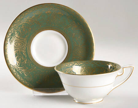 Embassy Dark Green Footed Cup & Saucer Set by Royal Worcester