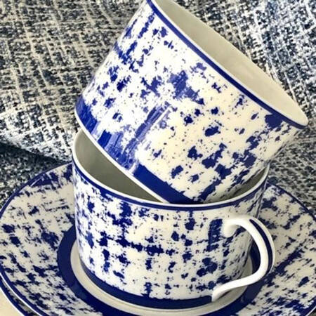 Tweed Blue Flat Cup & Saucer Set