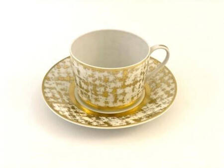 Tweed White & Gold Flat Cup & Saucer Set
