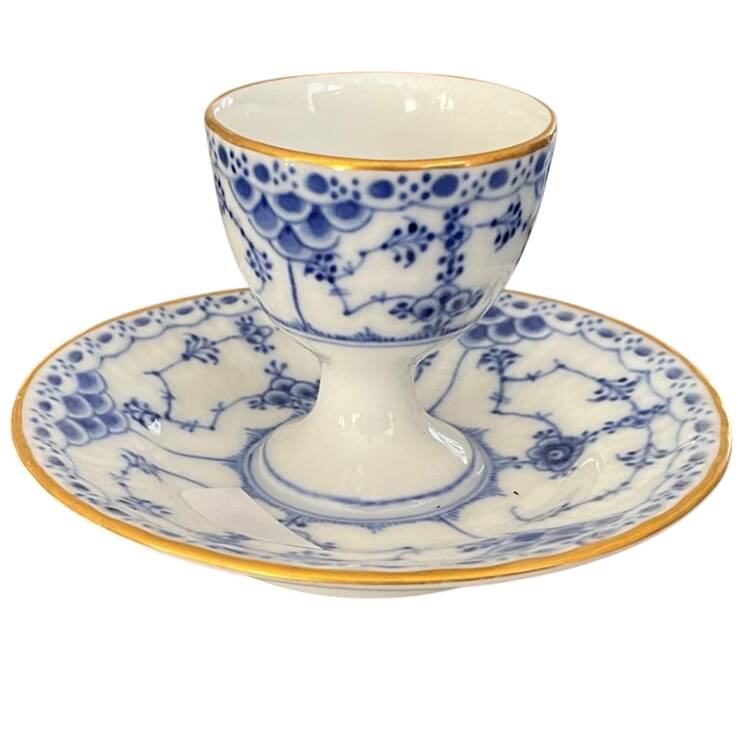 Blue Fluted Half Lace Border (Gold Trim) by Royal Copenhagen
