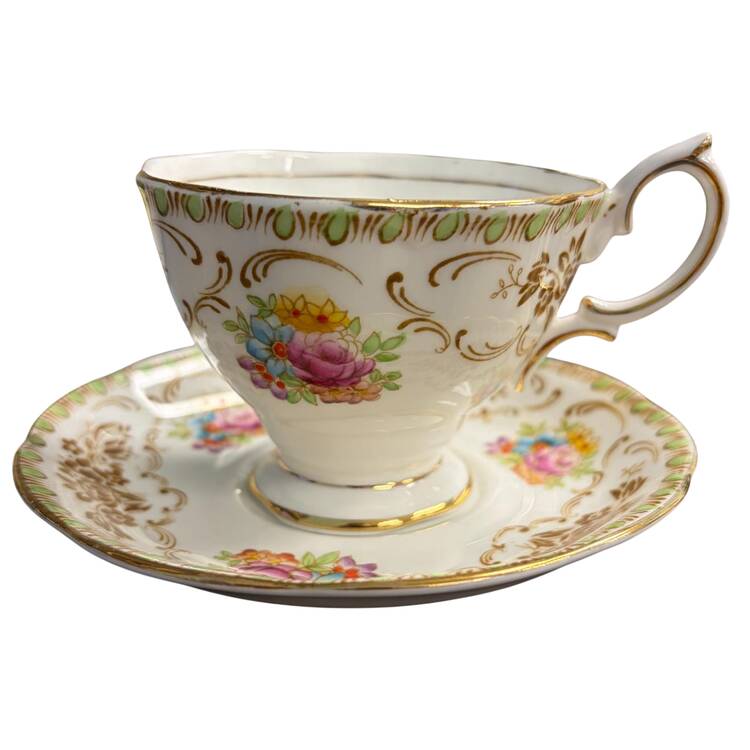 Damask Green Footed Cup & Saucer Set