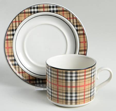 Tartan Beige Flat Cup & Saucer Set