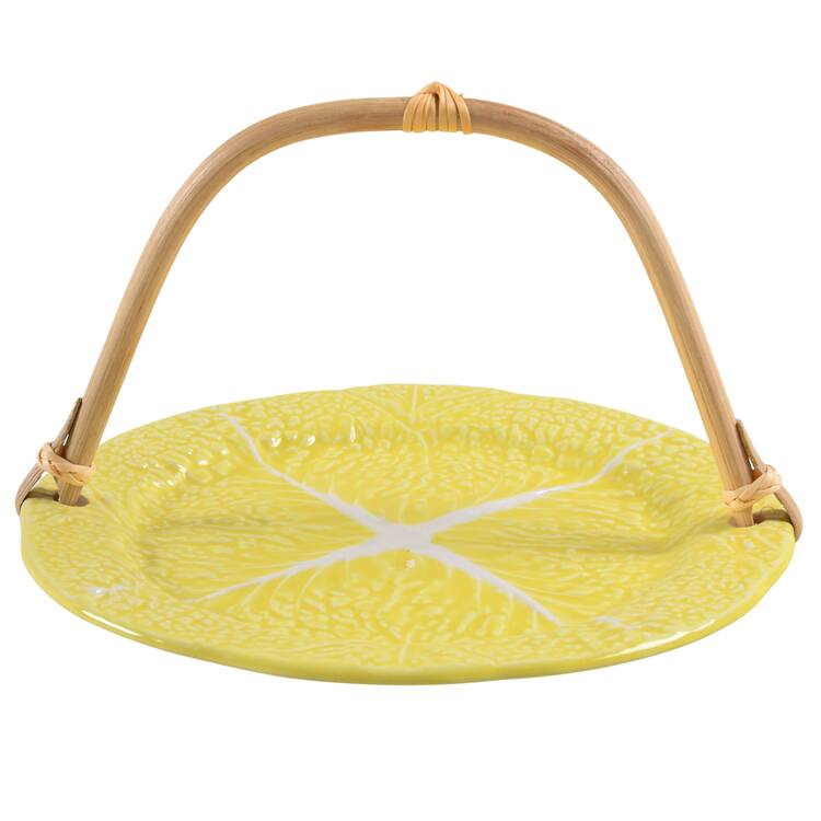Cabbage Yellow 5 3/8"-5 5/8" Bamboo Handled Serving Plate  HC