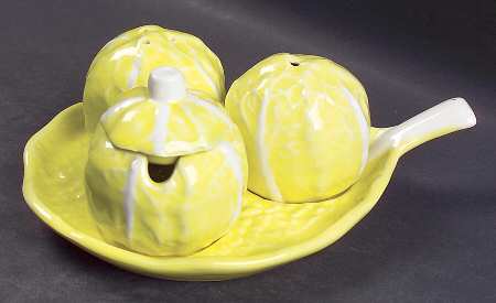 Cabbage Yellow Salt & Pepper, Mustard with Lid & Ceramic Tray
