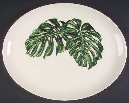 Monstera Leaves 13" Oval Serving Platter