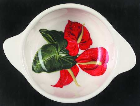 Red Anthurium Lugged Cereal Bowl