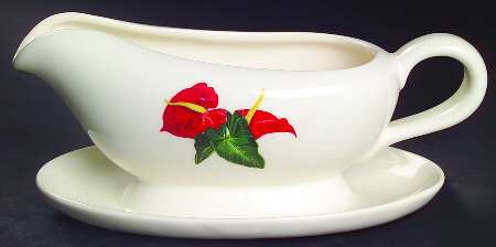 Red Anthurium Gravy Boat with Attached Underplate