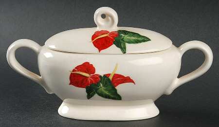Red Anthurium Sugar Bowl & Lid