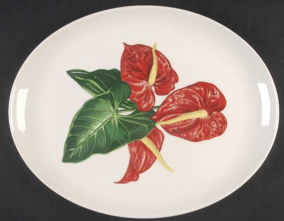 Red Anthurium 13" Oval Serving Platter