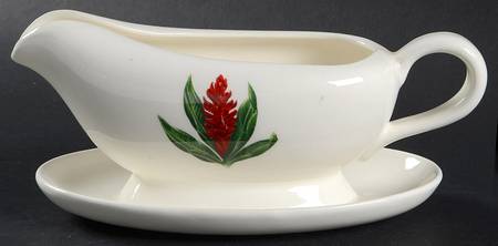 Red Ginger Gravy Boat with Attached Underplate