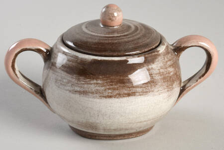Stylized Spirals Brown and Pink Sugar Bowl & Lid