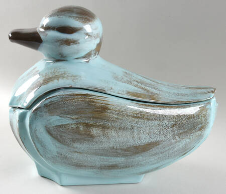 Stylized Spirals Brown and Turquoise Figural Tureen & Lid