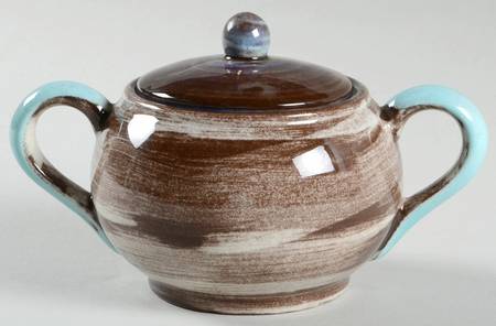 Stylized Spirals Brown and Turquoise Sugar Bowl & Lid