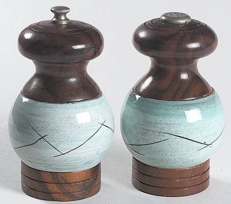 Stylized Spirals Brown and Turquoise Salt Mill & Pepper Mill Set