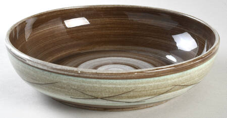 Stylized Spirals Brown and Yellow 8" Round Vegetable Bowl
