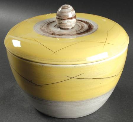 Stylized Spirals Brown and Yellow 3 Quart Round Covered Casserole
