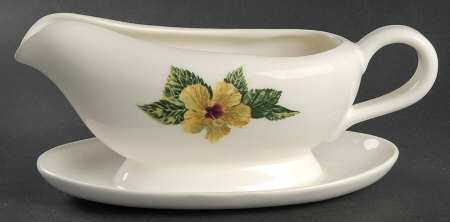 Yellow Hibiscus Gravy Boat with Attached Underplate