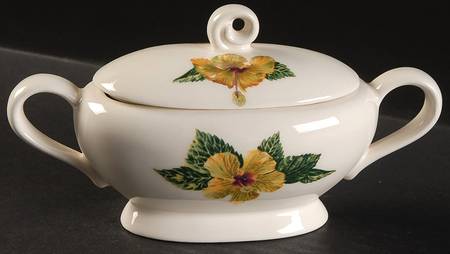 Yellow Hibiscus Sugar Bowl & Lid