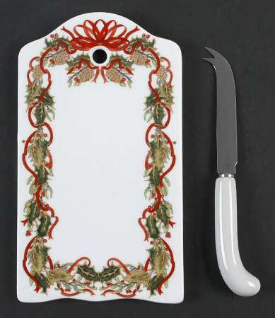 Christmas Garland 2 Piece Cheese Dish and Knife Set
