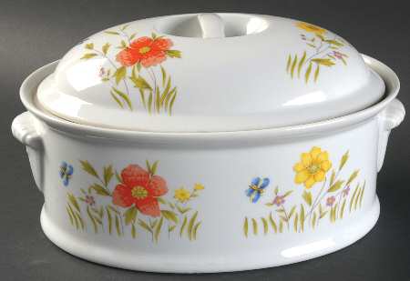 Country Flowers Large Oval Oven To Table Covered Casserole