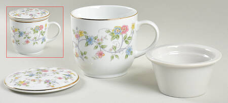 Corona (Gold Trim) Tea Cup & Lid w/Strainer