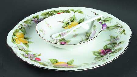 Fruit & Blossoms (3pc) Party Serving/Chip & Dip-Plate, Bowl & Spoon