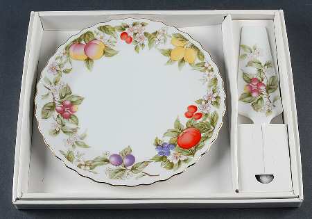 Fruit & Blossoms Cake Plate & Solid Ceramic Server Set (Boxed)