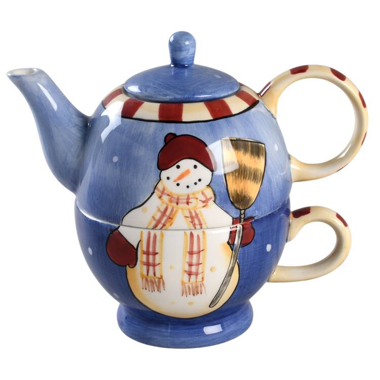 Snowman Individual Teapot & Lid with Cup