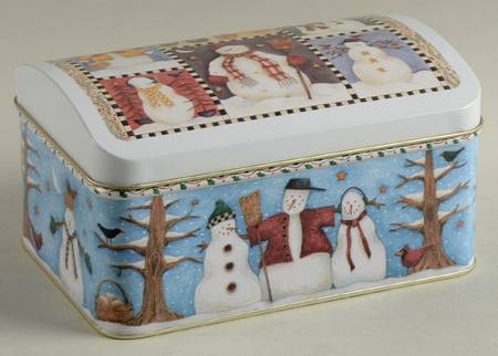 Snowman Metal Recipe Box with Hinged Lid