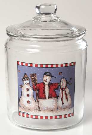 Snowman Glassware Cookie Jar & Lid