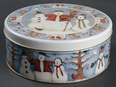 Snowman Round Metal Box with Lid