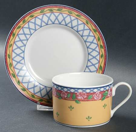 Trellis Rose Footed  Cup & Bread & Butter Plate/Saucer Set