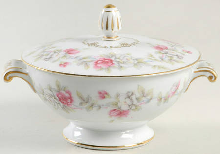 Angelique (White & Pink Roses) Sugar Bowl & Lid