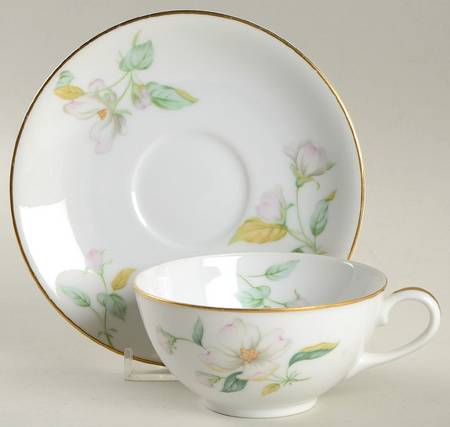 Apple Blossom (Fine China, Coupe Shape) Flat Cup & Saucer Set