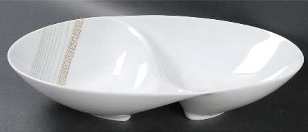 Apollo (Gold On White with Black) Oval Divided Vegetable Bowl