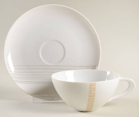 Apollo (Gold On White with Black) Flat Cup & Saucer Set