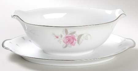 Arcadia (Pink Roses) Gravy Boat with Attached Underplate